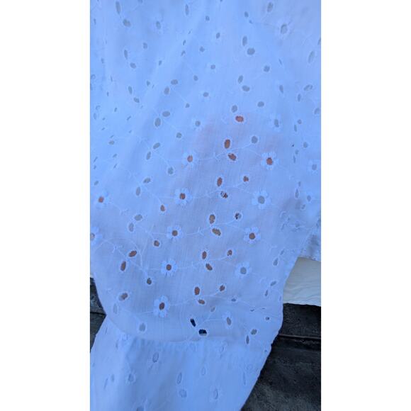 Juniors White High Rise Wide Leg Swim Cover Pants 5/6 Boho Beach Eyelet Coastal - Picture 4 of 7